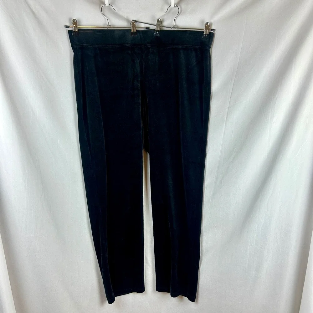 Talbots Plus Women 2X Black Velour Knit Straight Leg Elastic Waist Pants Holiday